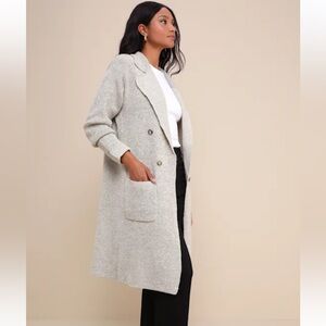 Lulu's Cream Open-Front Long Knit Cardigan